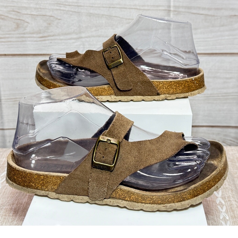 Biostep Mocha Brown Suede Multi Strap Cork Footbed Sandals Women's 6.5